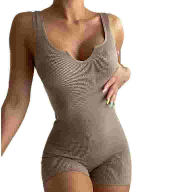 Women's One Piece Sleeveless Knit Ribbed V Neck Tank Top Rompers Short Bodysuit Jumpsuit Catsuit ... | Walmart (US)