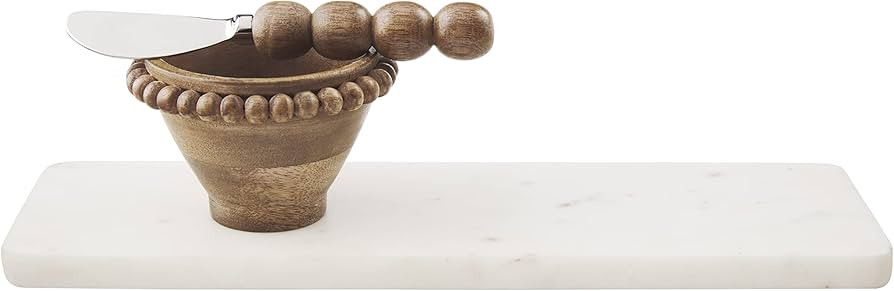 Mud Pie Marble Serving Tray with Wood Beaded Dip Cup and Spreader Set | Amazon (US)