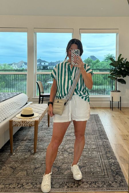 Love my Mother’s Day gift. My white linen shorts are sold out but I linked similar. My top is light and airy. LOVE ❤️ .  My white sneakers are comfortable. 

Stripe top / spring outfit / summer outfit / layered necklace/ mom bracelet/ gift for her / crossbody bag / bum bag / 

#LTKStyleTip #LTKSeasonal #LTKGiftGuide