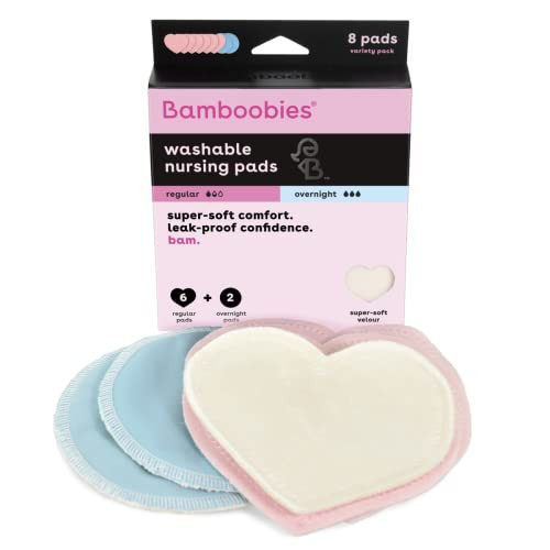 Bamboobies Nursing Pads, Ultra-Soft Velour, Reusable, Washable & Leak-Proof, 6 Regular and 2 Overnight Pads for Breastfeeding | Amazon (US)