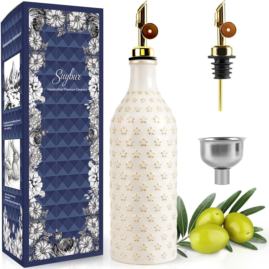 Ceramic Olive Oil Dispenser Bottle for Kitchen with Gravity Spout, 19 oz Opaque Relief Oil Cruet ... | Amazon (US)