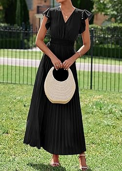 KIRUNDO Women's Summer Maxi Dresses Elegant V Neck Ruffle Flutter Sleeves Empire Waist Pleated Fl... | Amazon (US)