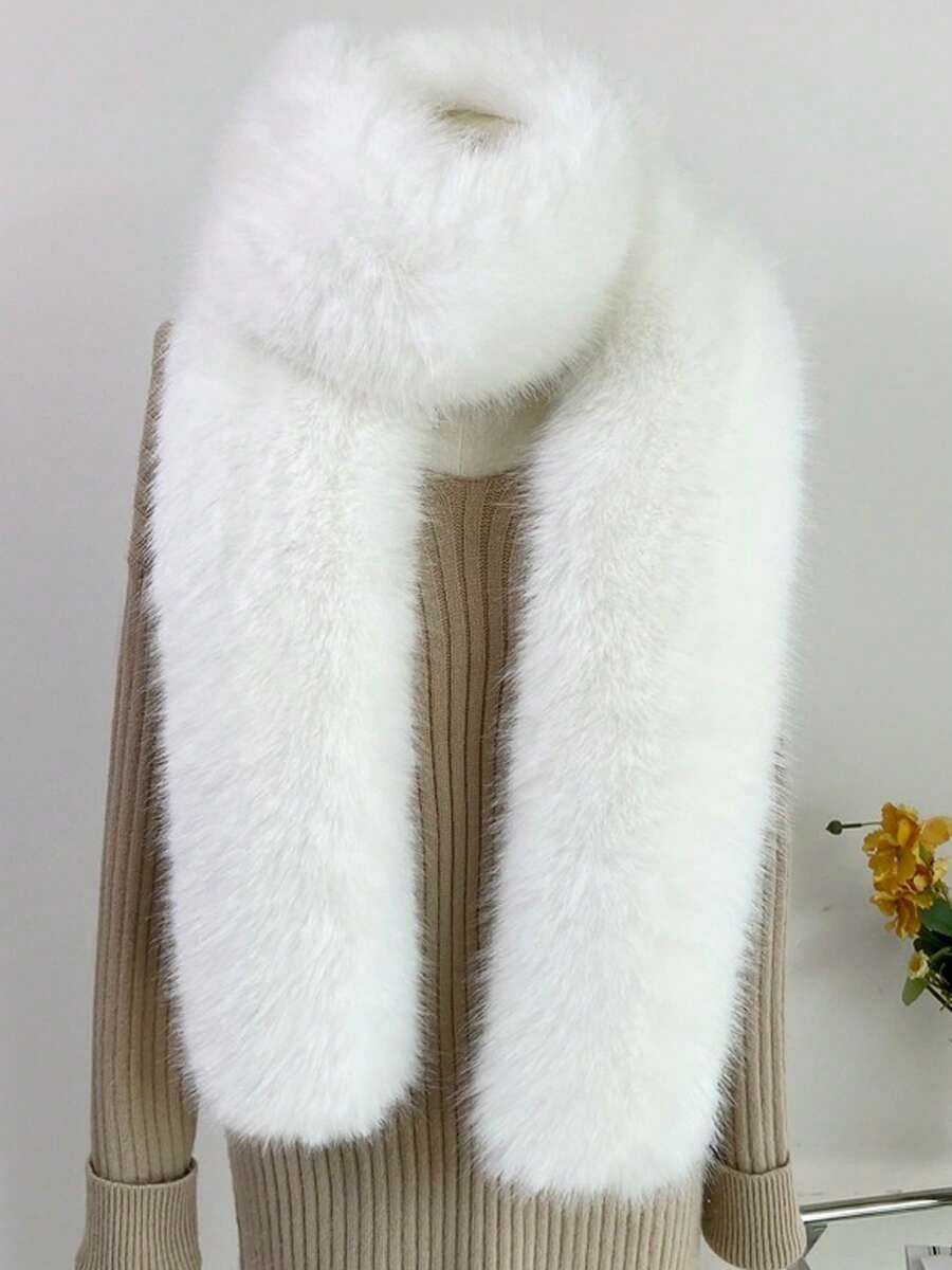 1pc Women's Autumn/Winter Faux Fur Criss-Cross Scarf, Solid Color Double-Sided Thick Warm Neck Wa... | SHEIN