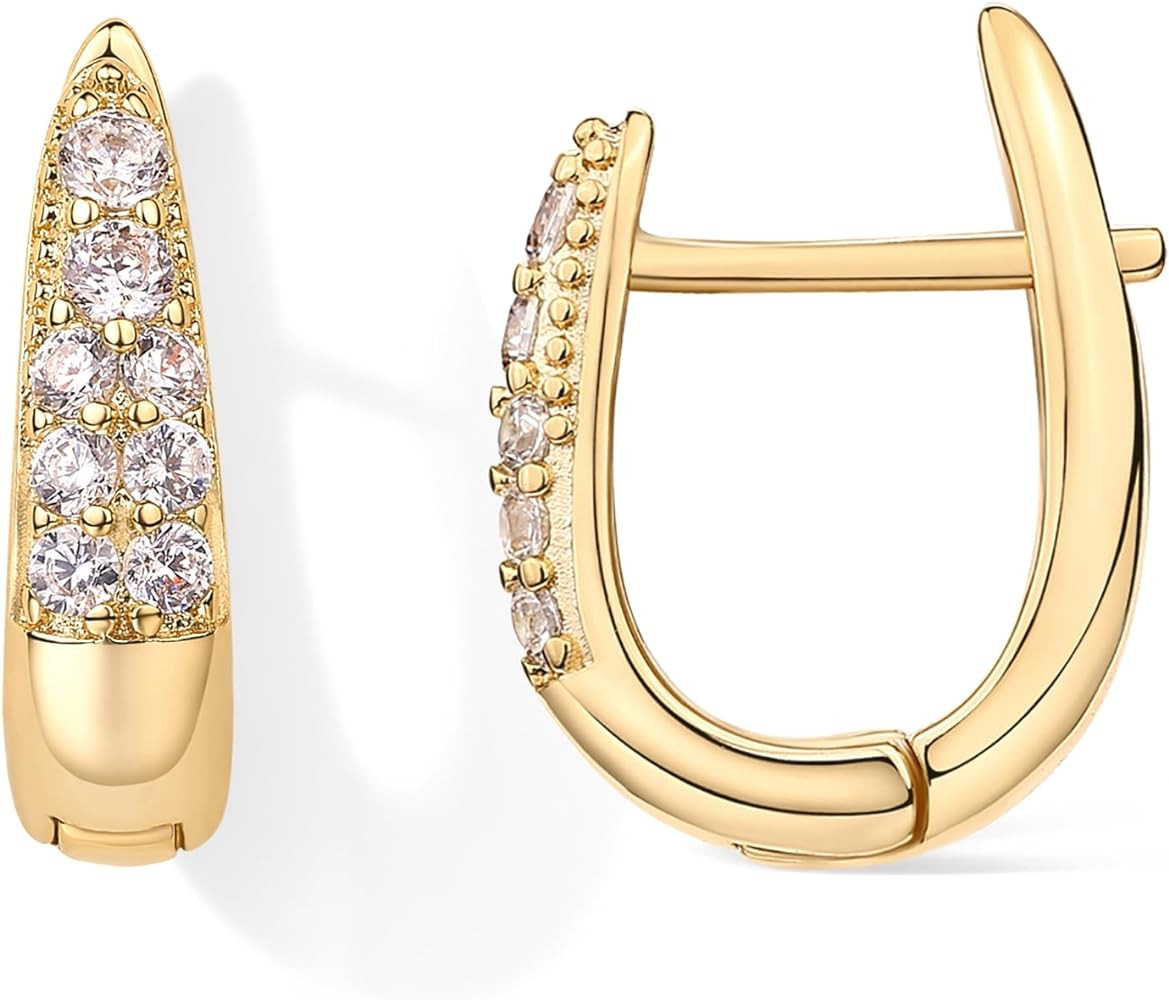 PAVOI 18K Gold Plated 925 Sterling Silver Posts Cubic Zirconia U Shaped Hoop Earrings | Hypoaller... | Amazon (US)