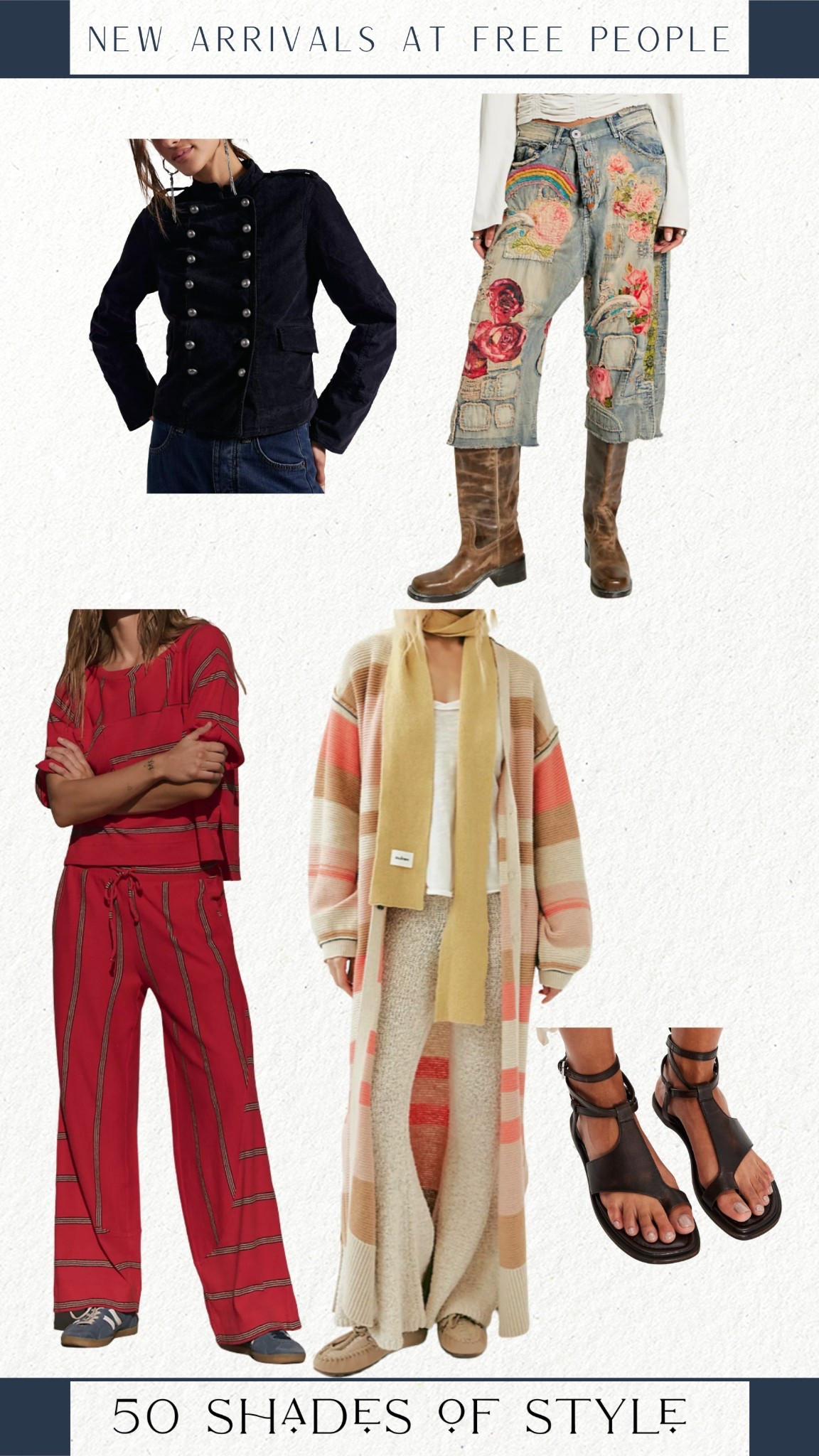 button front blazer, patchwork jeans, red set, striped cardigan, black sandals, free people, spring outfit 

#LTKOver40 #LTKSeasonal #LTKootd