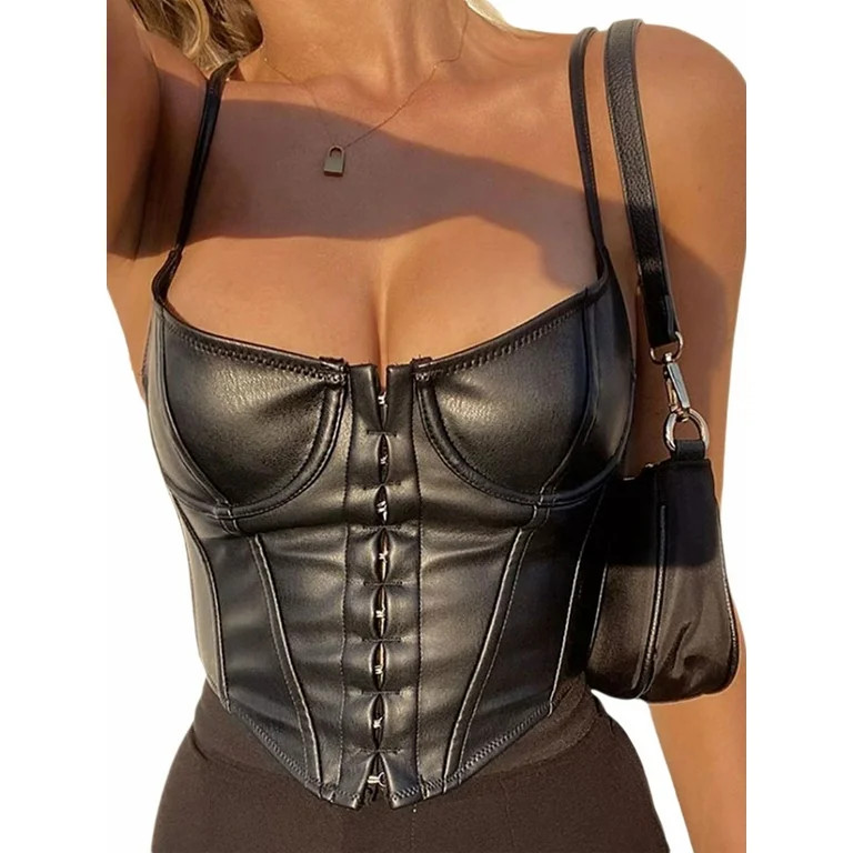 Vigorbear Women's Sexy PU Leather Corset Crop Top Spaghetti Strap Bustier Tank Vest Tops Clubwear... | Walmart (US)