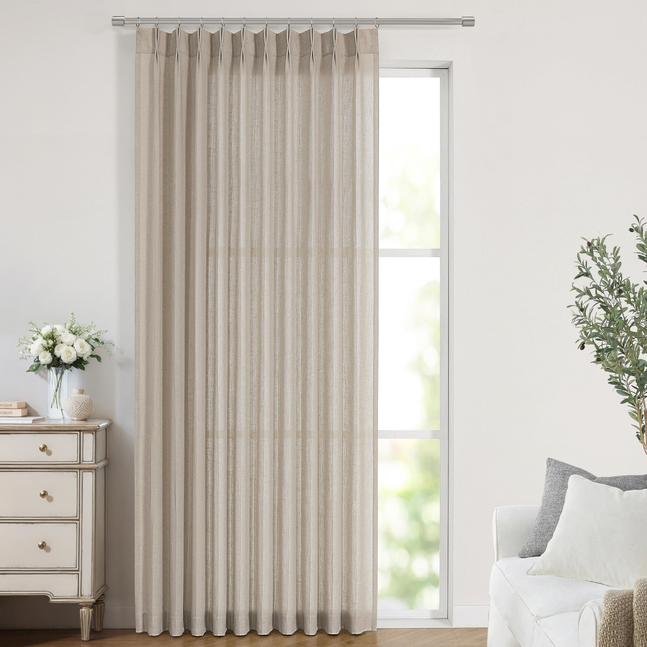 Vision Home Sand Pinch Pleated Semi Sheer Curtains Textured Linen Blended Light Filtering Window ... | Amazon (US)