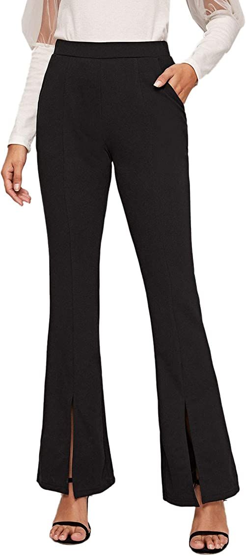 WDIRARA Women's Elastic High Waist Split Hem Flare Leg Elegant Long Pants | Amazon (US)