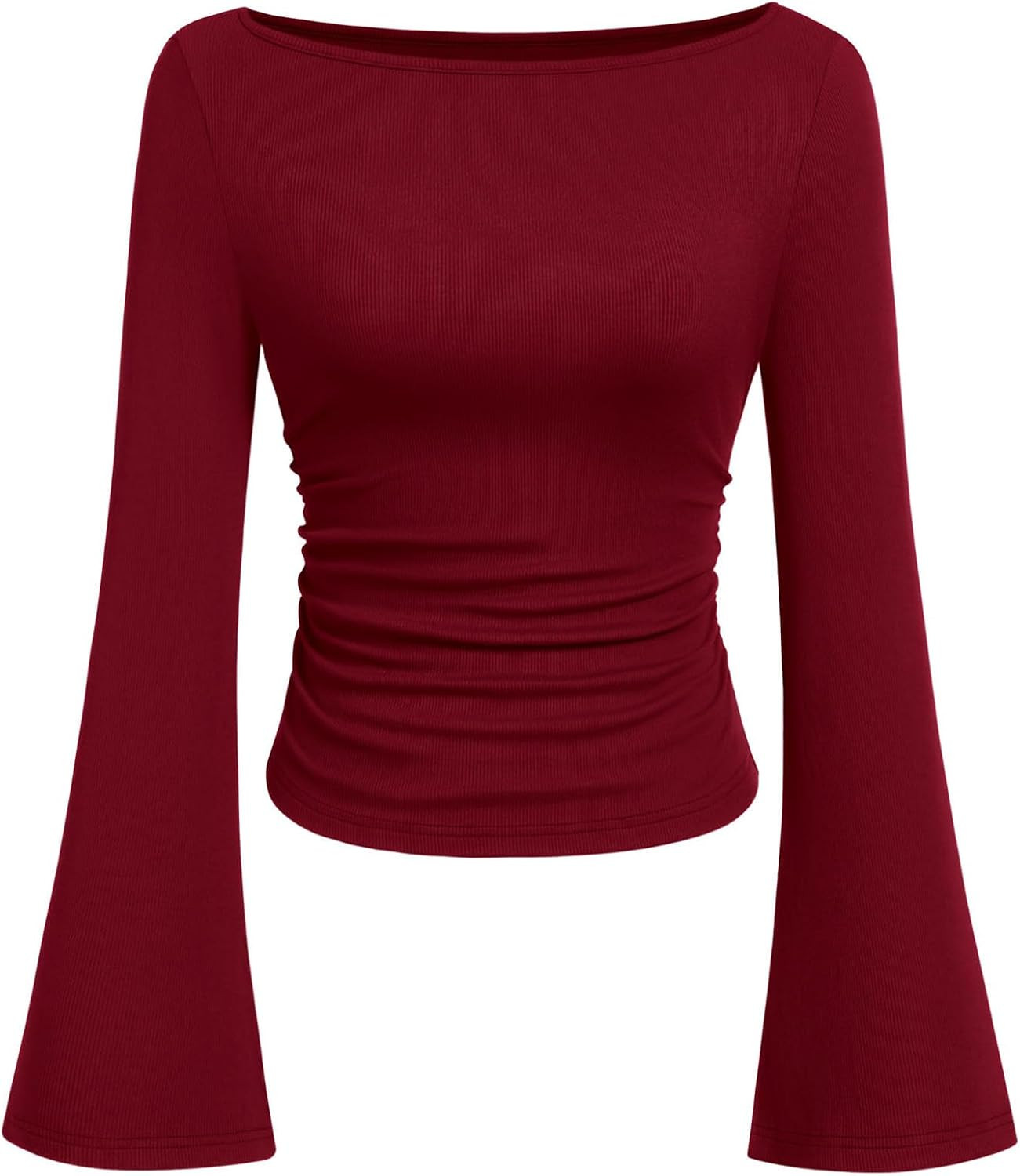 PRETTYGARDEN Womens Bell Long Sleeve Ribbed Knit Tops | Amazon (US)