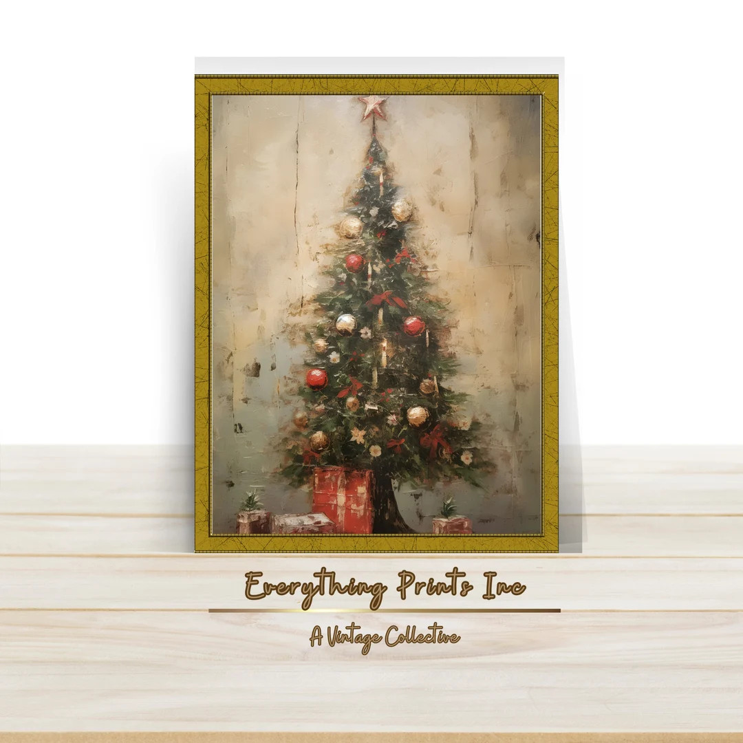 Vintage Christmas Tree Oil Painting Antique Christmas Tree - Etsy | Etsy (US)