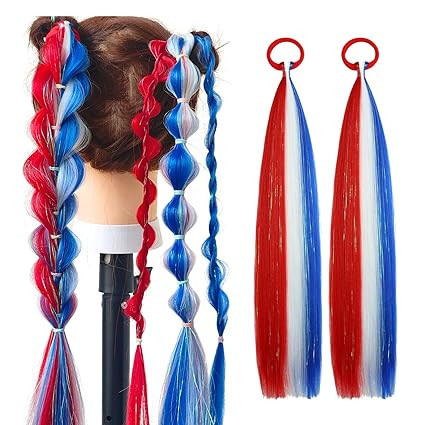 Colored Hair Extensions Red White Blue Ponytail Extension Colorful 2 Packs, 20 inch Crazy Hair Da... | Amazon (US)