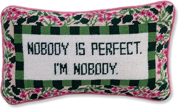FURBISH Needlepoint Decorative Throw Pillow - Nobody is Perfect - 9" x 15" - Small Embroidered Ac... | Amazon (US)