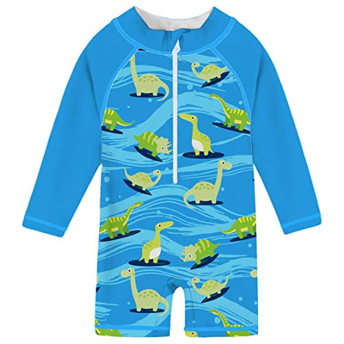 Funnycokid Baby Boys Swimsuit 18-24 Months Toddler Dinosaur Rash Guards Blue One Piece Bathing Suit UPF 50+ Swimwear Zipper Sunsuit | Amazon (US)