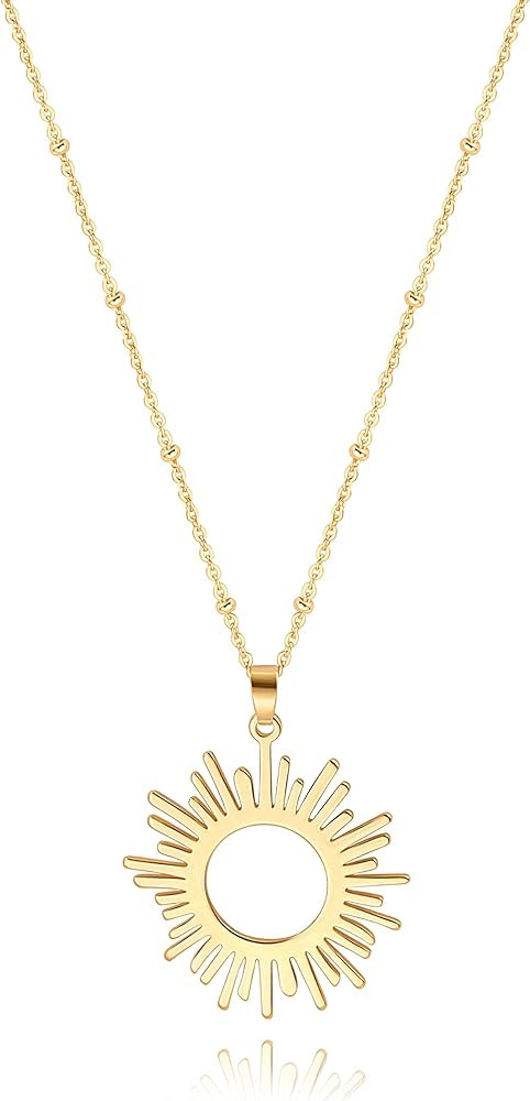 18K Gold Plate Compass Pendant Necklace for Women Dainty Sunflower Coin Necklaces for Girl Person... | Amazon (US)