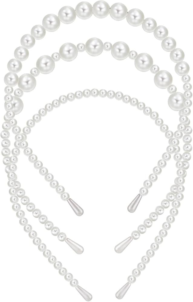 Yolev 3Pcs Pearl Headband White Faux Pearl Hairbands Bridal Hair Hoop Fashion Elegant Pearl Headb... | Amazon (UK)