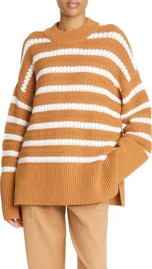 Women's Raili Stripe Open Stitch Organic Cotton & Wool Crewneck Sweater | Nordstrom