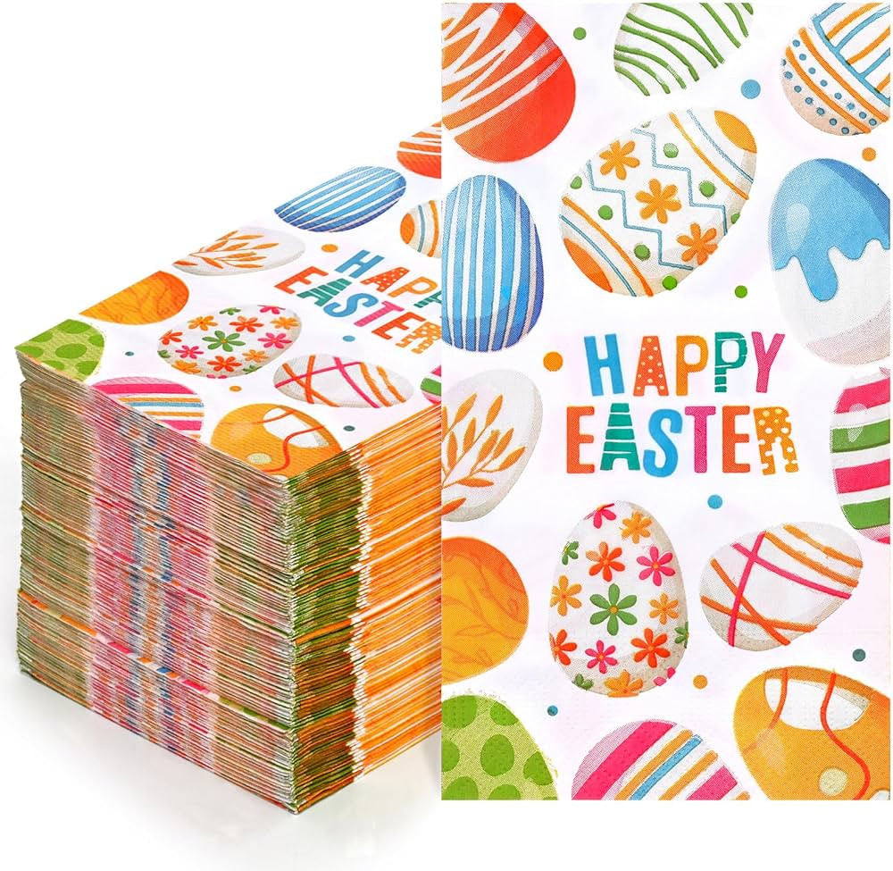Homlouue 100 PCS Easter Napkins Paper, 3 Ply Happy Easter Egg Napkins, Easter Napkins Disposable,... | Amazon (US)