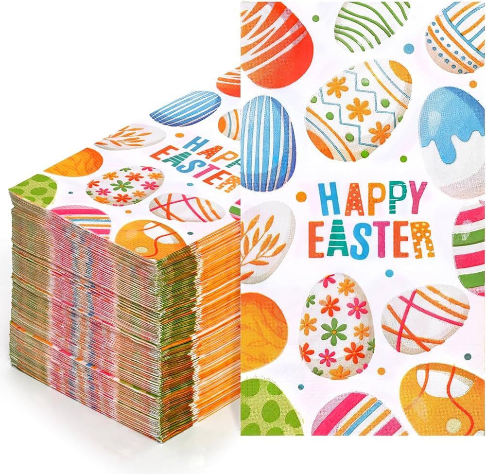 Homlouue 100 PCS Easter Napkins Paper, 3 Ply Happy Easter Egg Napkins, Easter Napkins Disposable,... | Amazon (US)