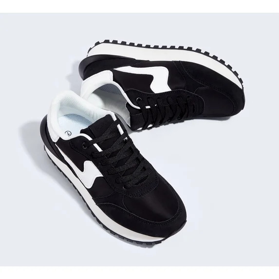 LUCKY STEP Stylish Retro Platform Sneakers Casual Walking Running Shoes,Black,Womens | Walmart (US)