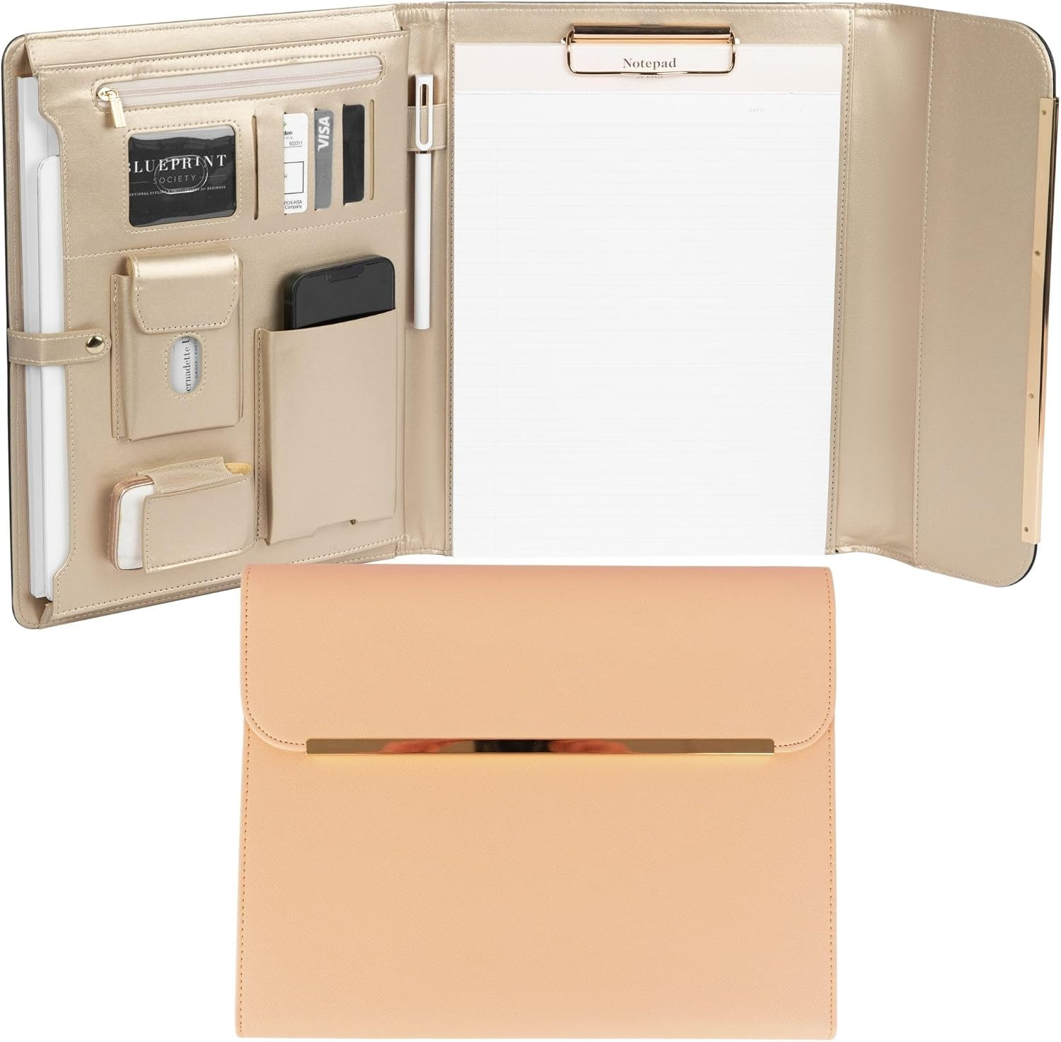 BLU MONACO | Peach Beige Vegan Leather Padfolio | Professional Portfolio Binder with Magnetic Closure and Gold Trim | 8.5 x 11 Business Organizer Case for Women | Amazon (US)