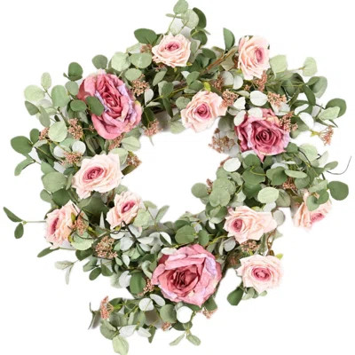 24" Artificial Everyday Leafage Peony Floral Wreath For Front Door Wedding Party Home Decor | Wayfair North America