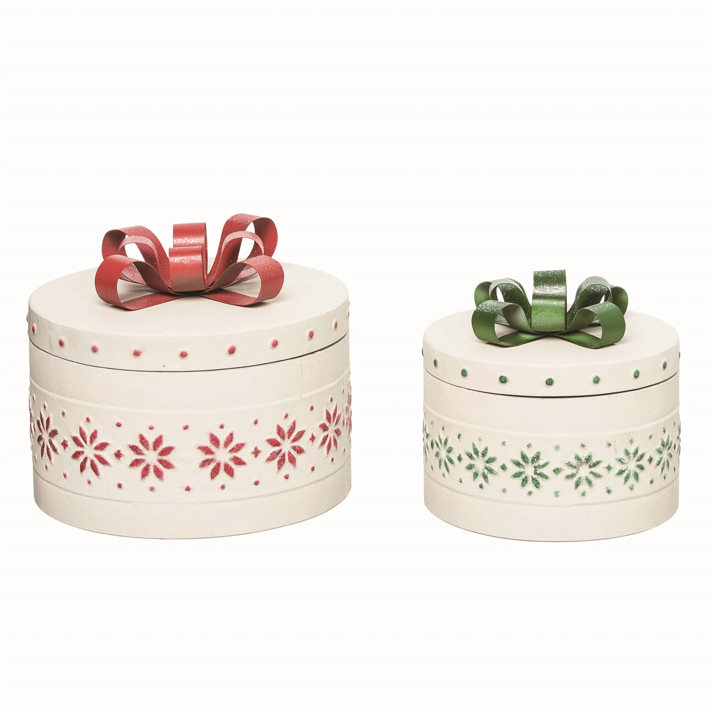 Metal 10 in. White Christmas Enamel Bow Boxes Set of 2 | Wayfair North America