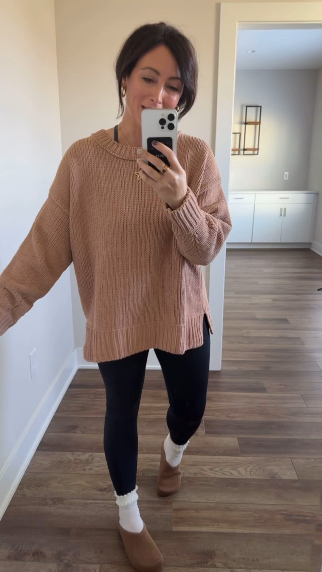 • medium sweater - oversized fit 
• medium leggings 
• clogs run big, size down 

#LTKFindsUnder50 #LTKSaleAlert #LTKSeasonal