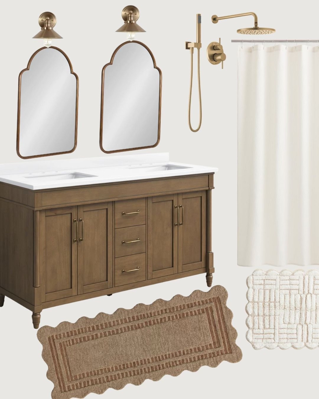 My dream bathroom! Love the darker wood with the antique brass accents! 

Wayfair bathroom, Wayfair home, wood vanity, aged brass accents, bathroom vanity mirror, bathroom rug

#LTKhome #LTKstyletip