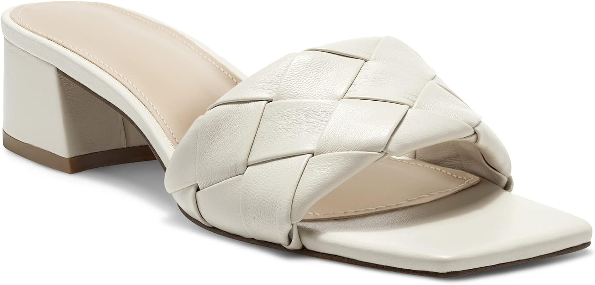 Women's Woven Square Open Toe Slides Sandals Braided Strappy Chunky Low Heels Slip On Casual Mules S | Amazon (US)