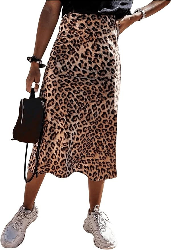 Milumia Women's Leopard Print High Waisted Skirt Ruffle Hem Bodycon Midi Skirt | Amazon (US)