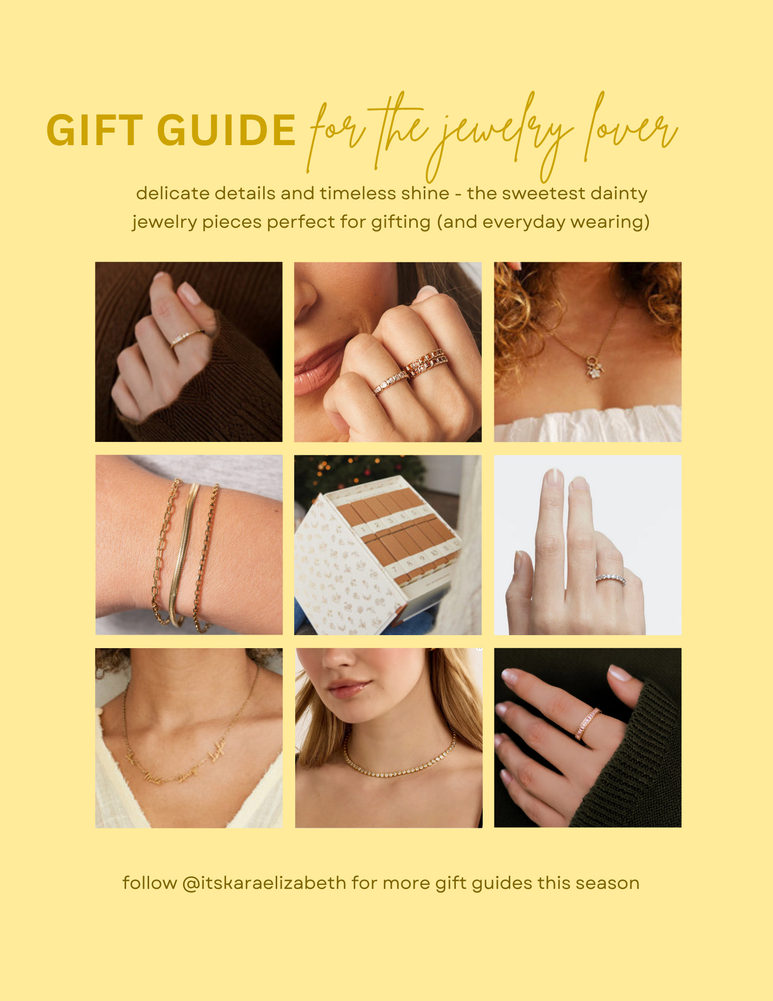 ✨💎 Jewelry Lover’s Gift Guide 💎✨

For the girl who loves all things dainty, sentimental, and sparkly — these pieces make the perfect holiday gifts 🎁✨

💫 Morse Code Ring – A subtle, meaningful piece featuring an initial or secret phrase spelled out in dots and dashes.
🌈 Bezel-Set Birthstone Infinity Ring – A delicate band that adds the prettiest pop of color with a personal touch.
✨ Personalized Charm Necklace – Build a necklace as unique as she is with charms that tell her story.
🔗 Everyday Paperclip Chain Bracelet – Minimal, chic, and perfect for layering with any stack.
🎁 Personalized Jewelry Advent Calendar – Filled with curated gold or silver pieces for a magical surprise every day.
💍 Crystal Eternity Ring – A gorgeous sparkler that adds instant glam to any outfit.
💖 Custom Name Necklace (Multi-Name Option) – A meaningful piece that lets you add multiple names—perfect for celebrating anyone close to your heart. (This is a great gift especially for moms!)
🤍 Classic Tennis Bracelet – Timeless, elegant, and a forever-staple in every jewelry collection.
💎 Baguette Birthstone Eternity Band – Sleek, modern, and beautifully colorful with your chosen gemstone.

All these pieces (and more!) are linked on my LTK page for easy gifting ✨💛
#LTKHoliday #GiftGuide #JewelryGifts #DaintyJewelry 

 #LTKCyberWeek #LTKGiftGuide #LTKHoliday