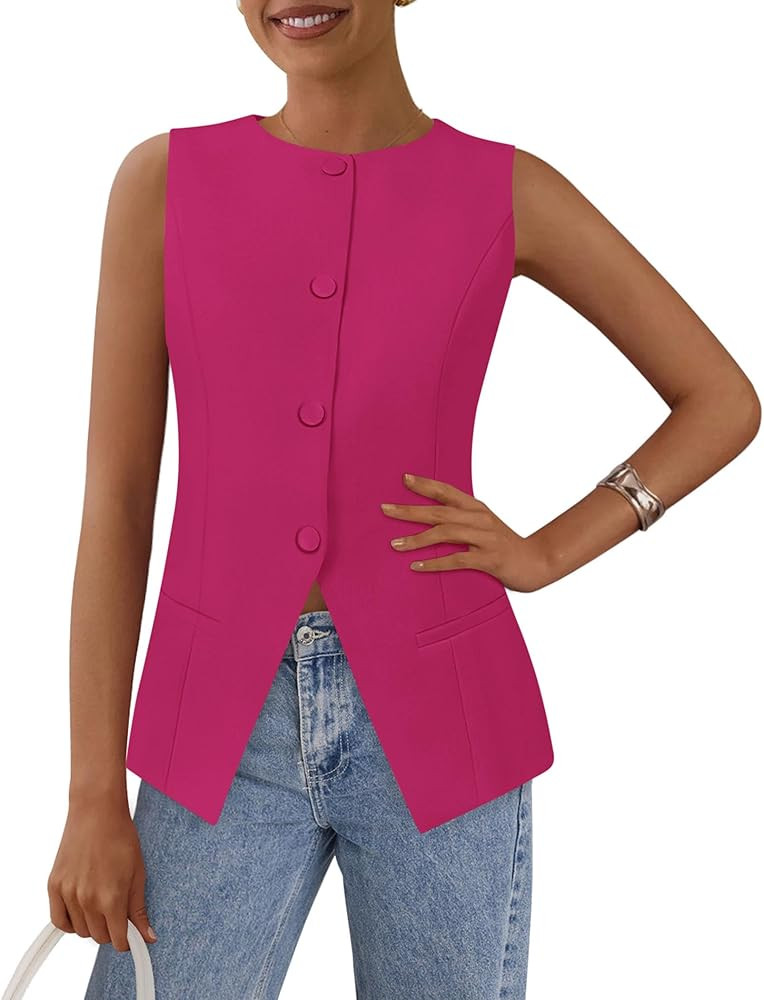 PRETTYGARDEN Women's Summer Suit Vest Tops 2026 Dressy Business Casual Sleeveless Button Down Tre... | Amazon (US)