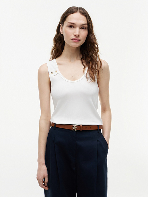 Gold-Tone Button Ribbed Tank Top | White | Tommy Hilfiger | Tommy Hilfiger UK