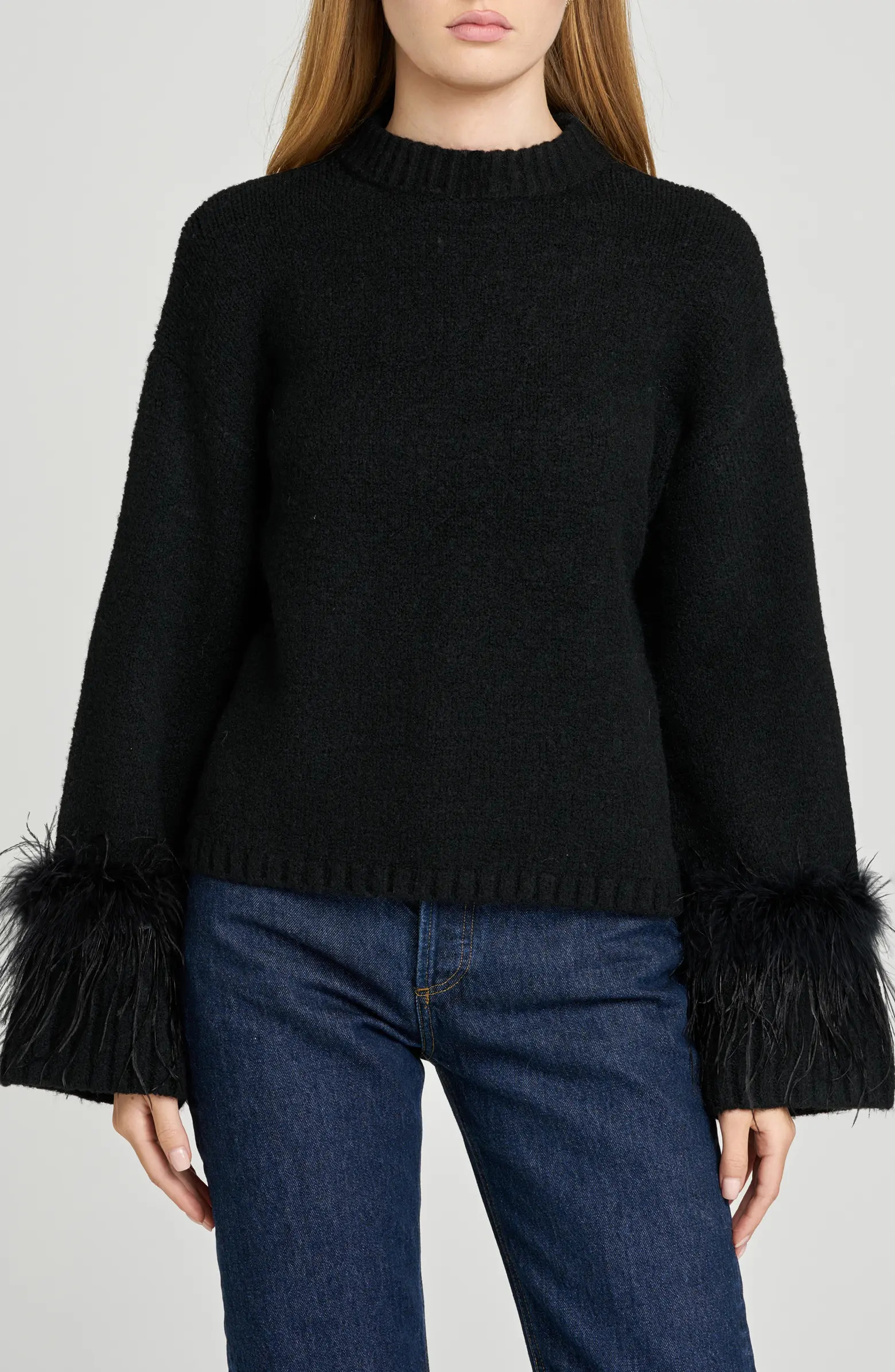 WAYF Pia Feather Trim Mock Neck Sweater | Nordstrom | Nordstrom