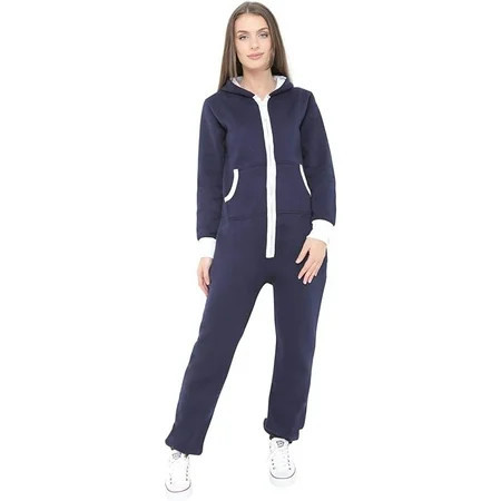 Women s Fleece Onesie Pajama – Zip-Up Hooded Jumpsuit Loungewear Unisex One-Piece Sleepwear | Walmart (US)