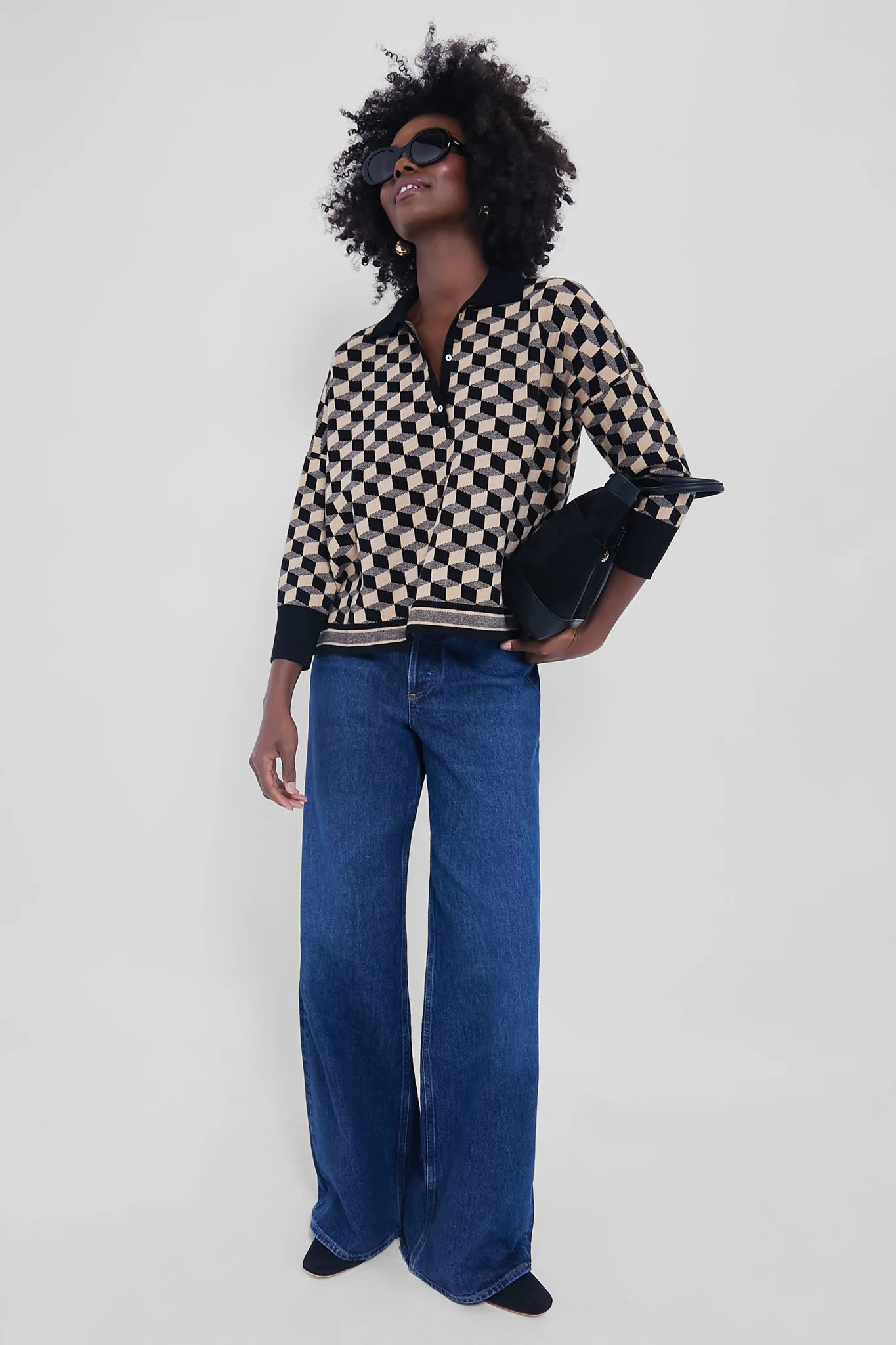 Onyx and Camel Knit Geo Clayton Polo | Tuckernuck (US)