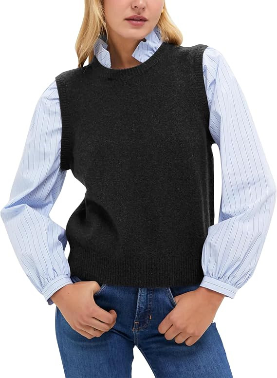 Lauweion Women's Mock Neck Patchwork Knit Sweater Casual Long Puff Sleeve Ruffle Collar 2 in 1 St... | Amazon (US)
