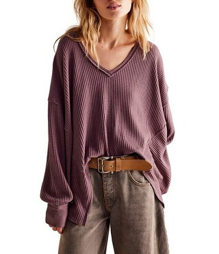 Free People Coraline Waffle Knit V-Neck Long Sleeve Thermal | Dillard's | Dillard's