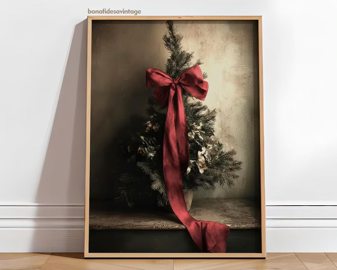 Vintage Christmas Tree With Ribbon, Rustic Holiday Wall Art, Old World Christmas Decor, Antique W... | Etsy (US)