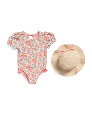 Toddler Girls One-piece Swimsuit With Hat | TJ Maxx