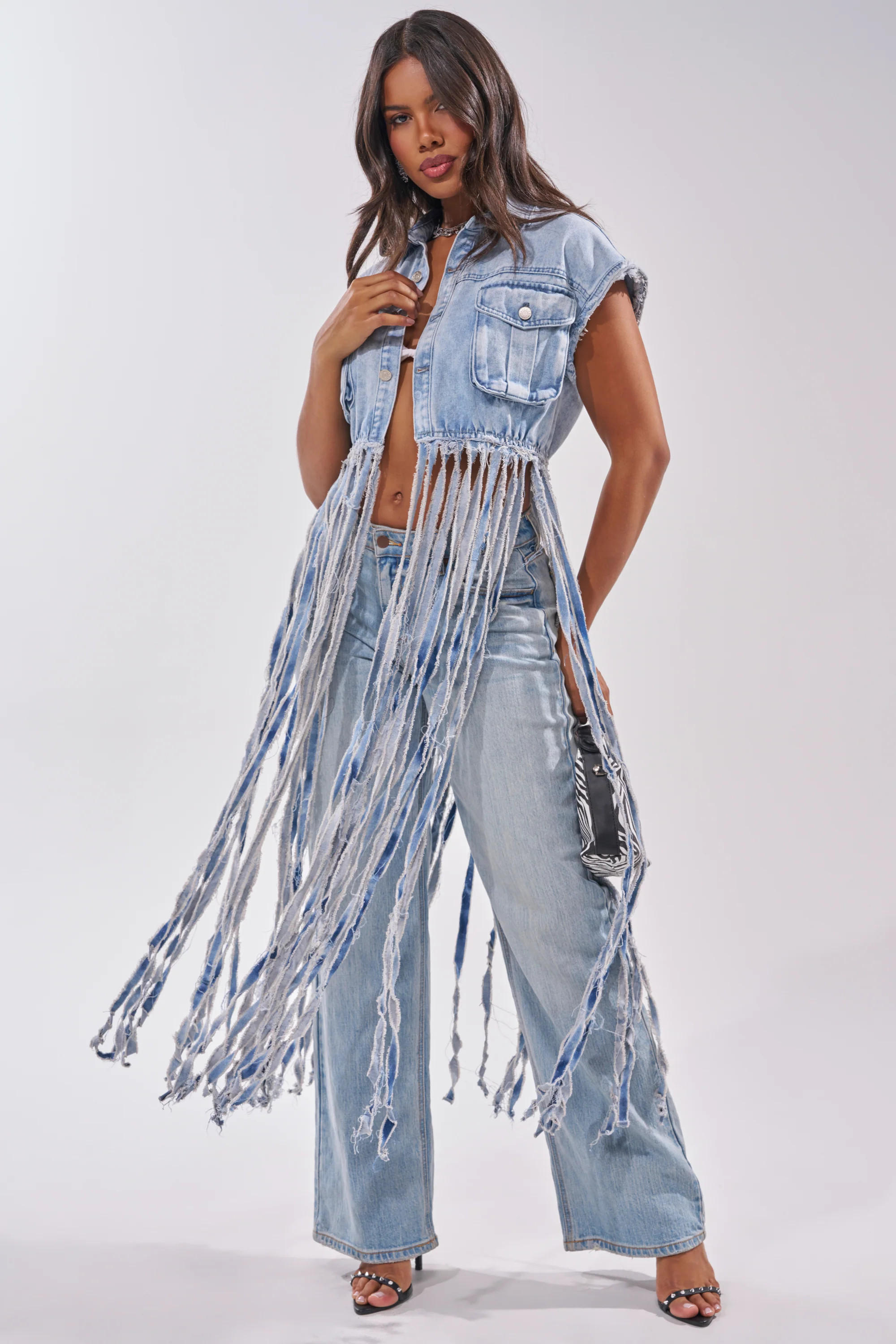 ROCK ON DENIM FRINGE TOP | AKIRA