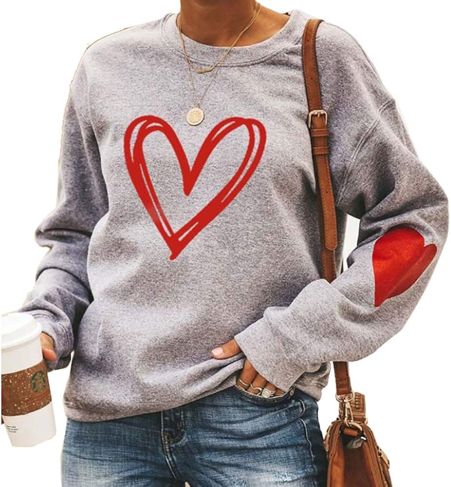 ATACT Love Heart Shirt Valentines Day Plus Size Pullover Women Long Sleeve Tops Crewneck Sweatshi... | Amazon (US)