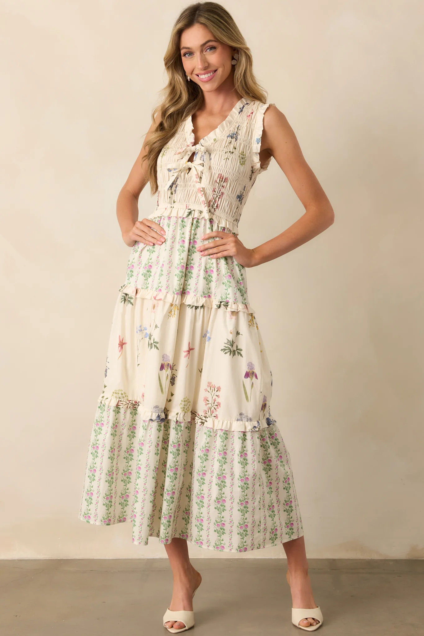 Whatever Happens Ivory Floral Cotton Sleeveless Maxi Dress | Red Dress