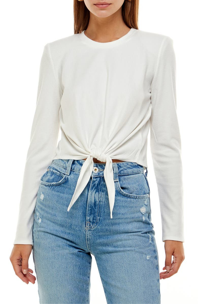 Ashland Padded Shoulder Tie Front Top | Nordstrom | Nordstrom