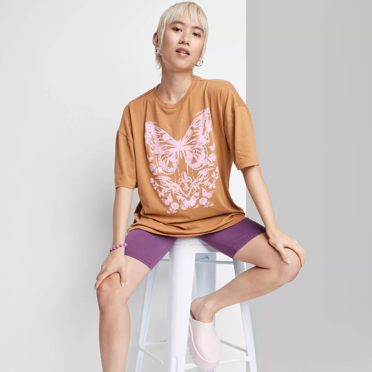 Women's Oversized Butterfly Graphic T-Shirt - Wild Fable™ Brown | Target