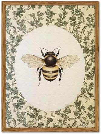 Framed Vintage Bee Wall Art, Rustic Insect Pictures Wall Decor, 3D Textured Sandstone Green Botan... | Amazon (US)