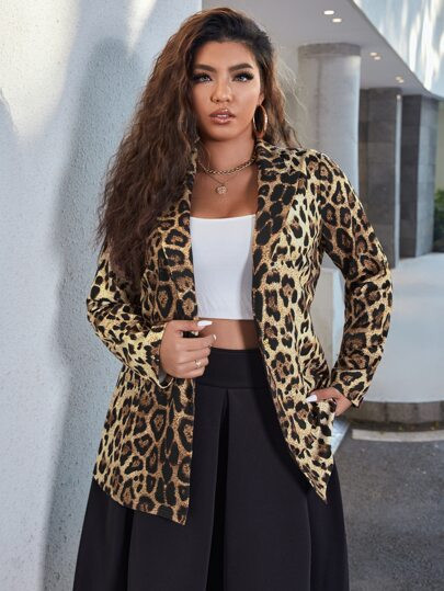 SHEIN Plus Leopard Print Single Button Blazer
   SKU: sf2110258668809047      
          (161 Rev... | SHEIN
