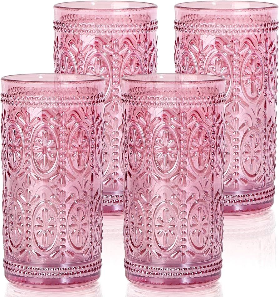 abrwyy Pink Glassware Drinking, Highball Beverage Glass Cup, Pink Glass Cups, Vintage Drinking Gl... | Amazon (US)