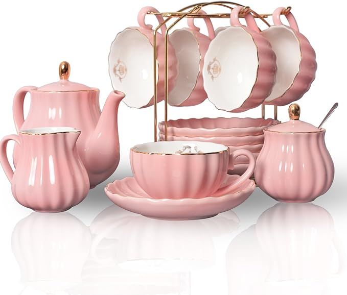 Sweejar Porcelain Tea Sets British Royal Series, 8 OZ Cups & Saucer Service for 6, with Teapot Su... | Amazon (US)