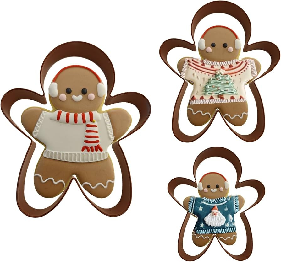 3PCs Gingerbread Man Cookie Cutters, Assorted Size 5.12" 4.13" 3.11" Large Christmas Cookie Cutte... | Amazon (US)